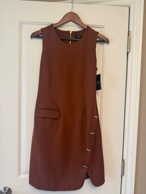 Tahari Sleeveless Mini Dress in Warm Brown
